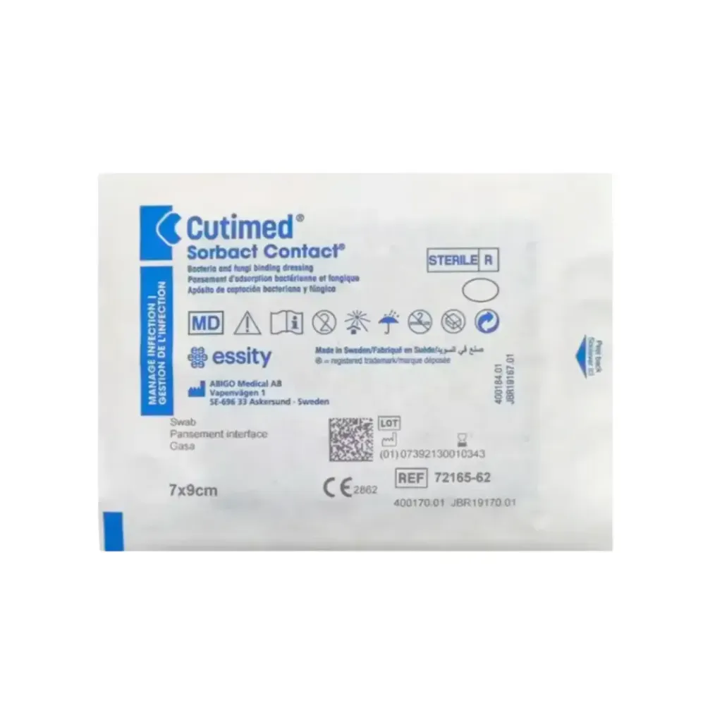 Apósito de Contacto Antimicrobiano DACC Cutimed Sorbact Contact 7x9 cm Malla sobre.webp