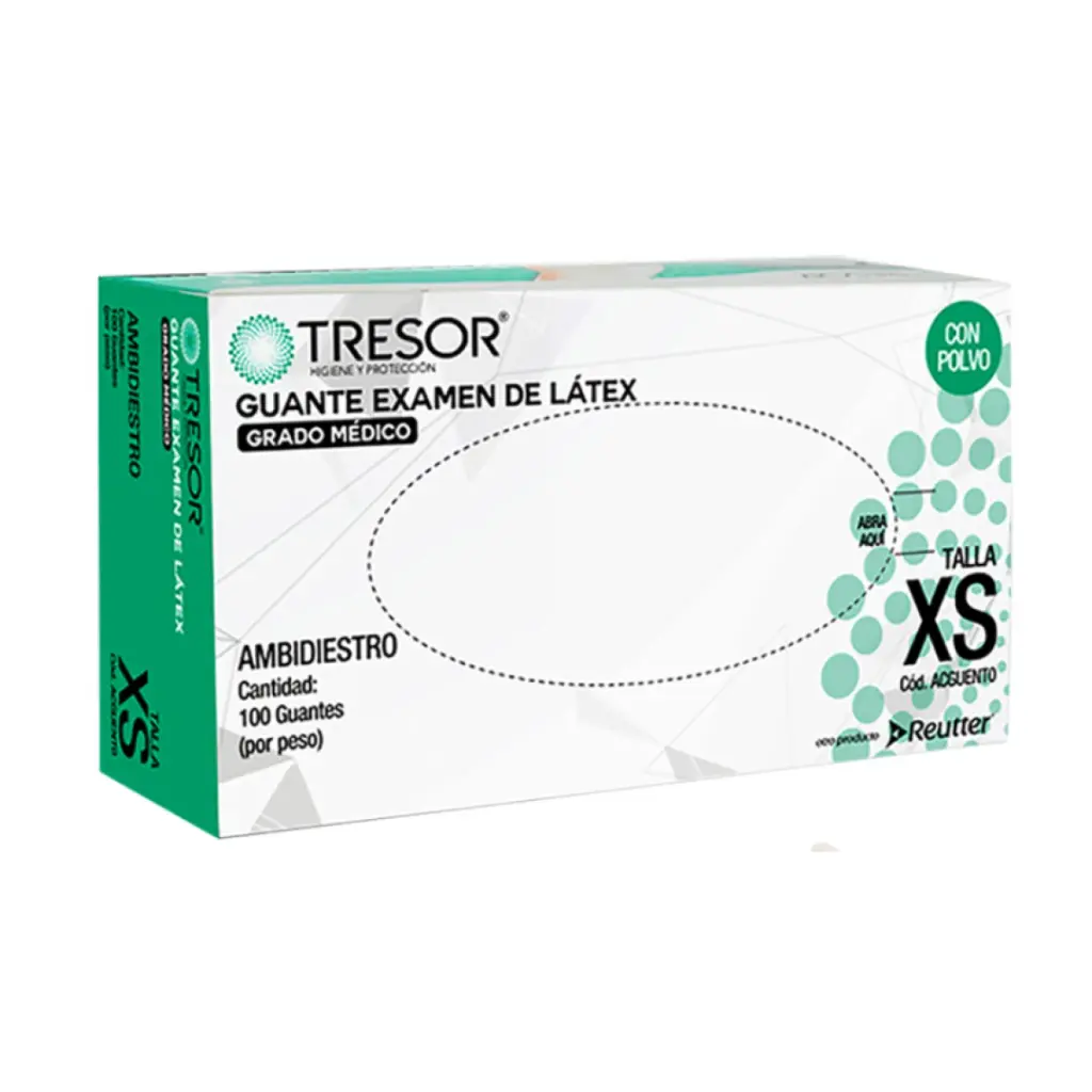 Guante Látex Blanco con Polvo 100 unidades Tresor Ref. ACGUESU3.webp