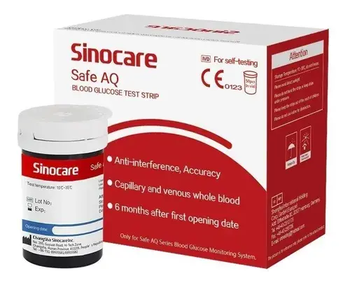 Tiras Prueba Glucosa Safe AQ 50 unidades Sinocare.webp