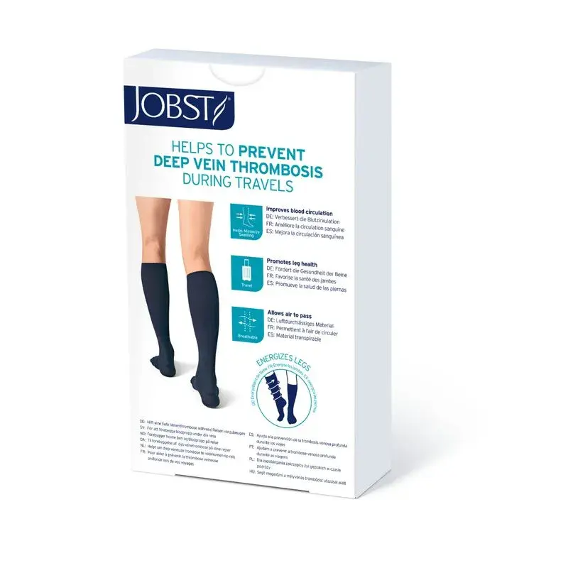 Calcetín Compresivo Jobst Travel 15-20 mmHg Rodilla caja por el otro lado.webp