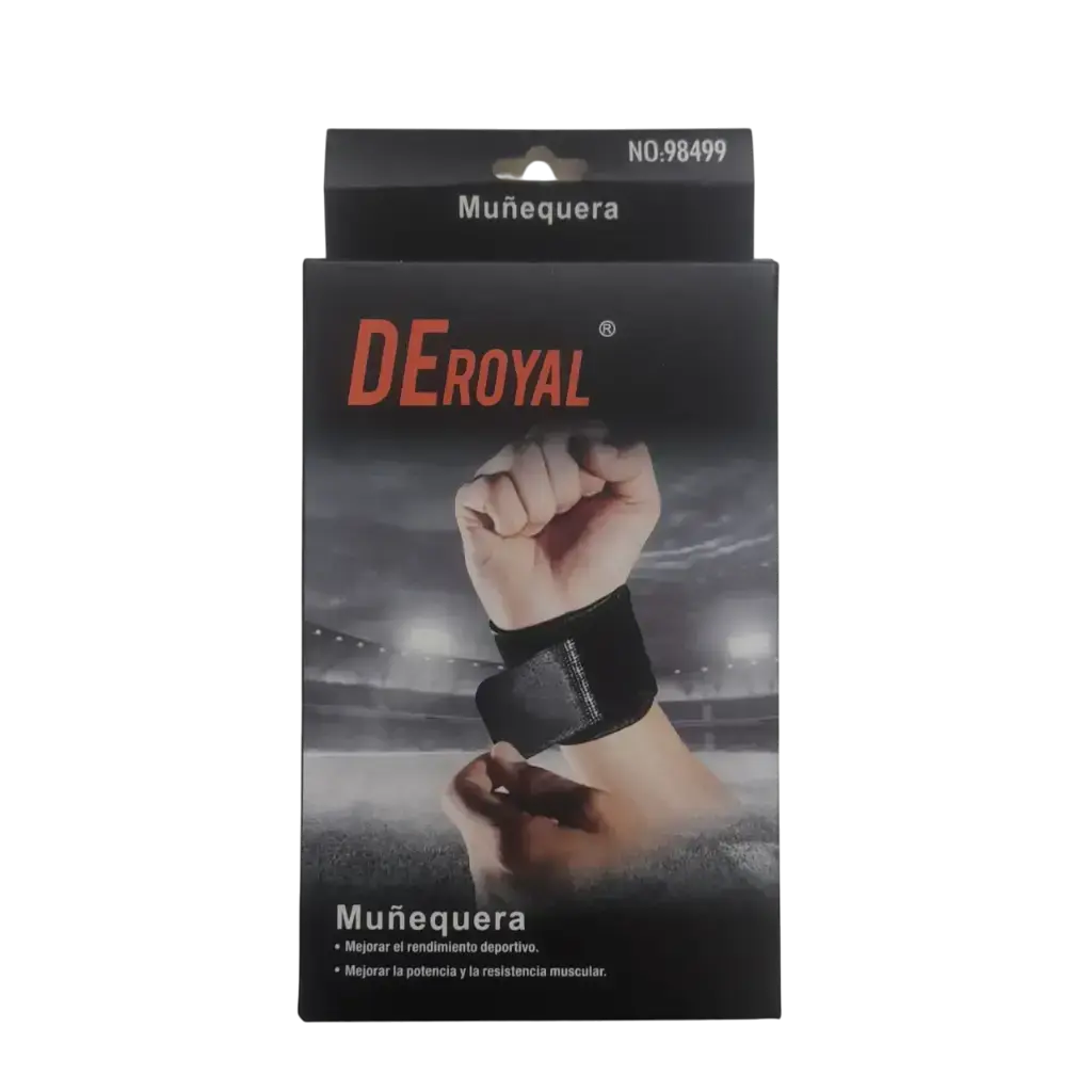 Muñequera Ajustable con Velcro DeRoyal caja.webp