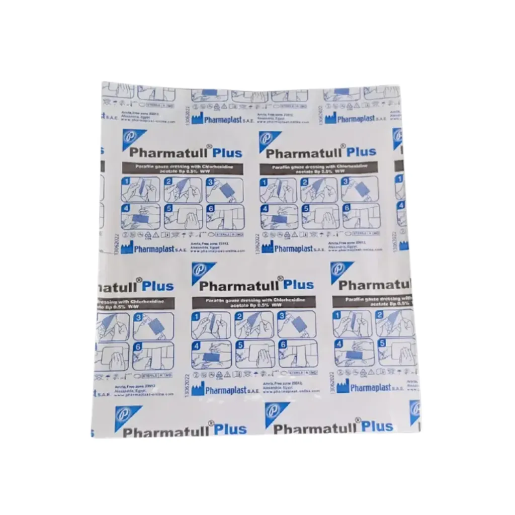 Apósito de Gasa Parafinada con Clorhexidina Pharmatull Plus 10x10 cm Pharmaplast detalle.webp