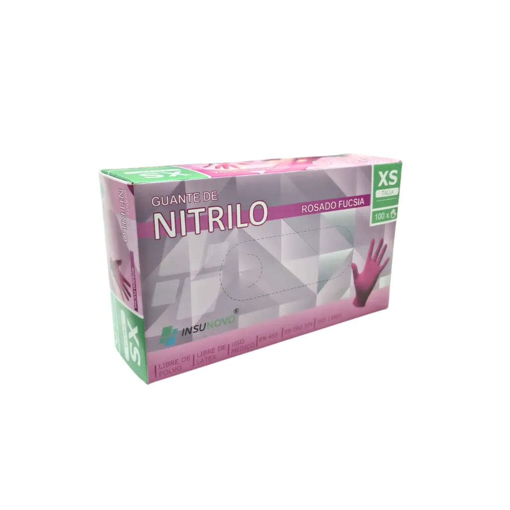 Guante Nitrilo Rosado Fucsia sin Polvo 100 unidades Insunovo caja.webp