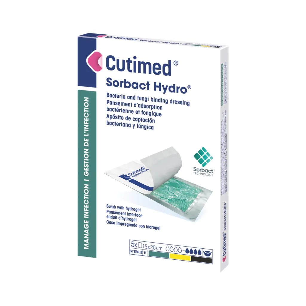 Apósito Antimicrobiano Cutimed Sorbact Hydro DACC 7.5x7.5 cm.webp
