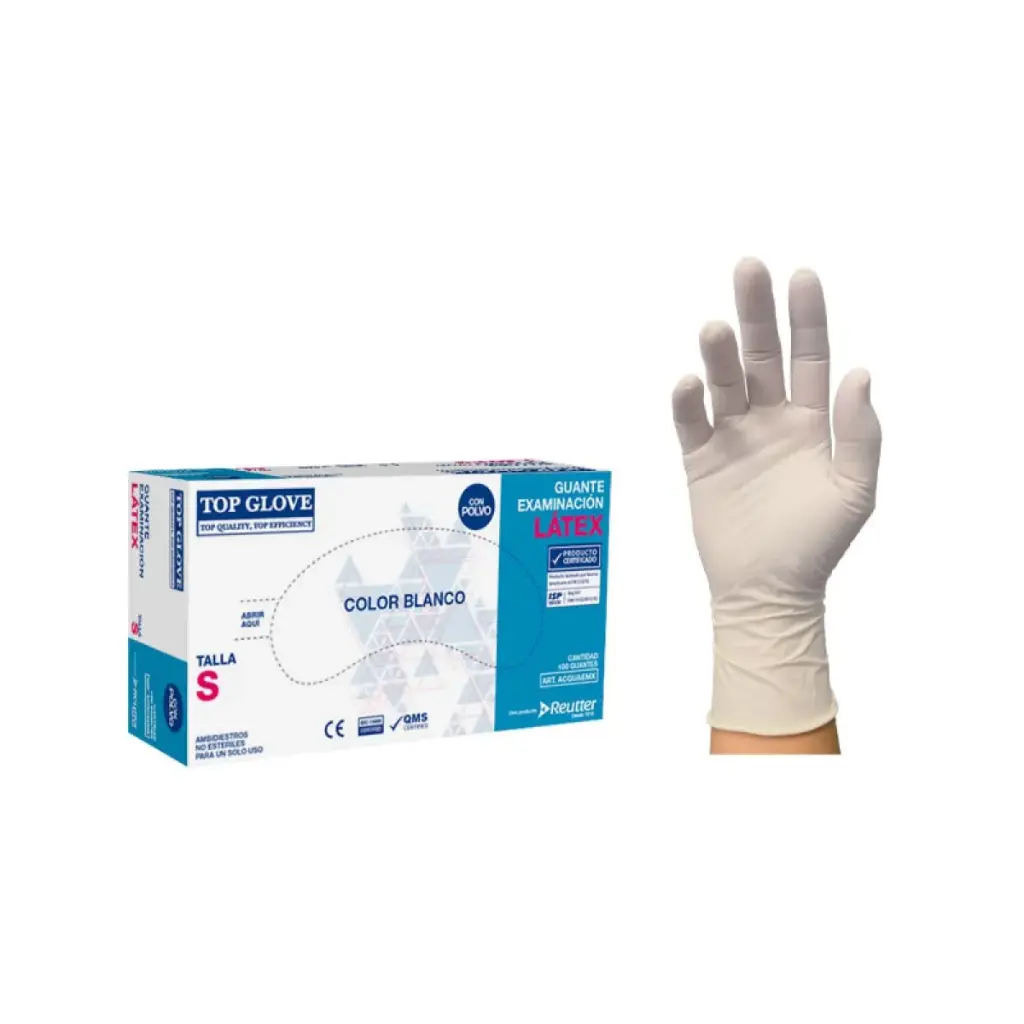 [ACGUAEMM] Guantes de Látex Blanco con Polvo 100 unidades Top Glove M