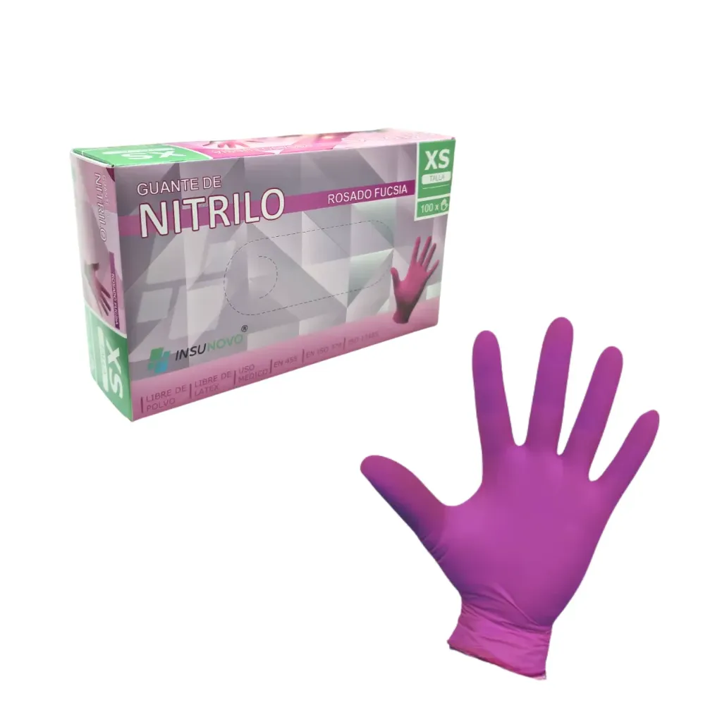 Guante Nitrilo Rosado Fucsia sin Polvo 100 unidades Insunovo