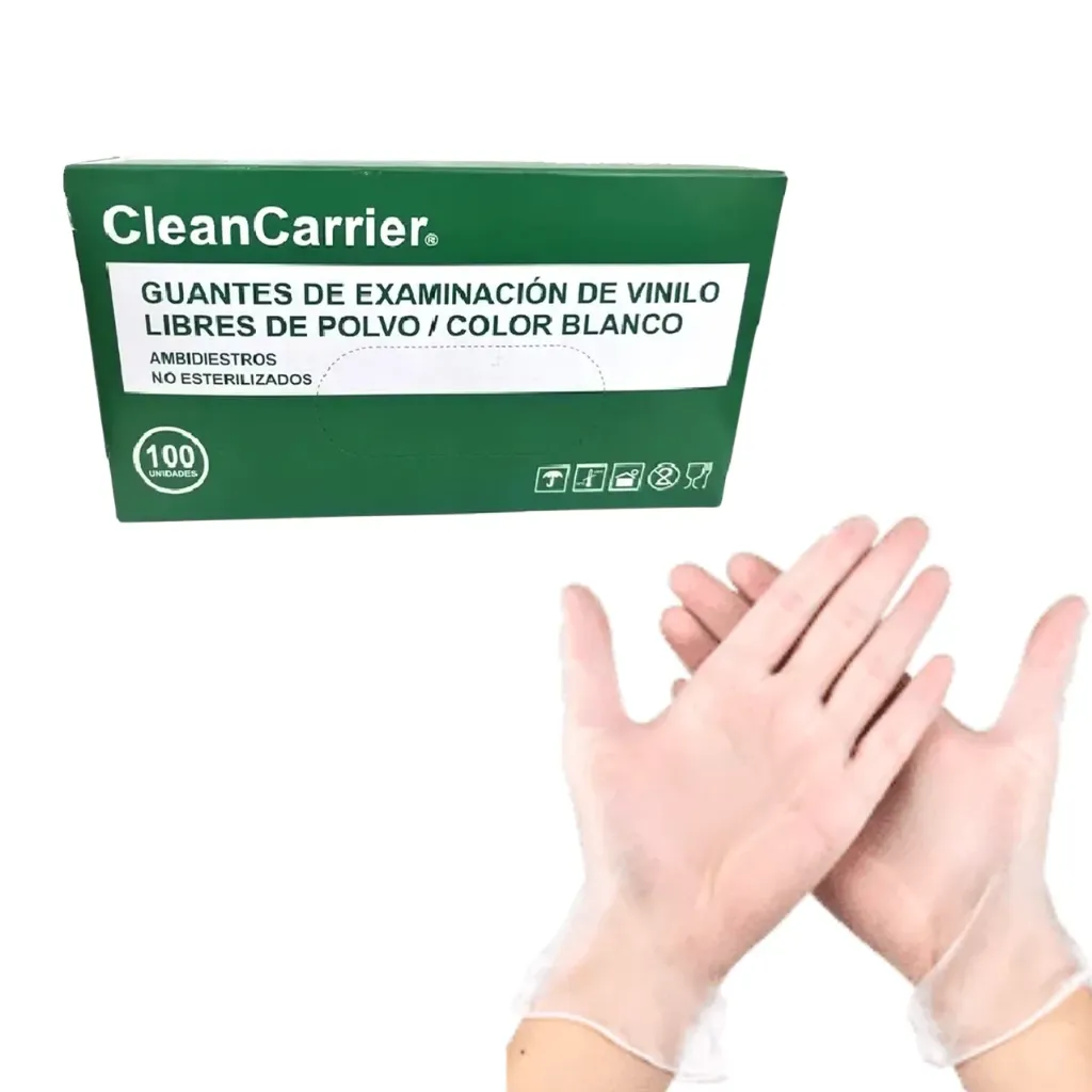 Guante Vinilo sin Polvo 100 unidades CleanCarrier