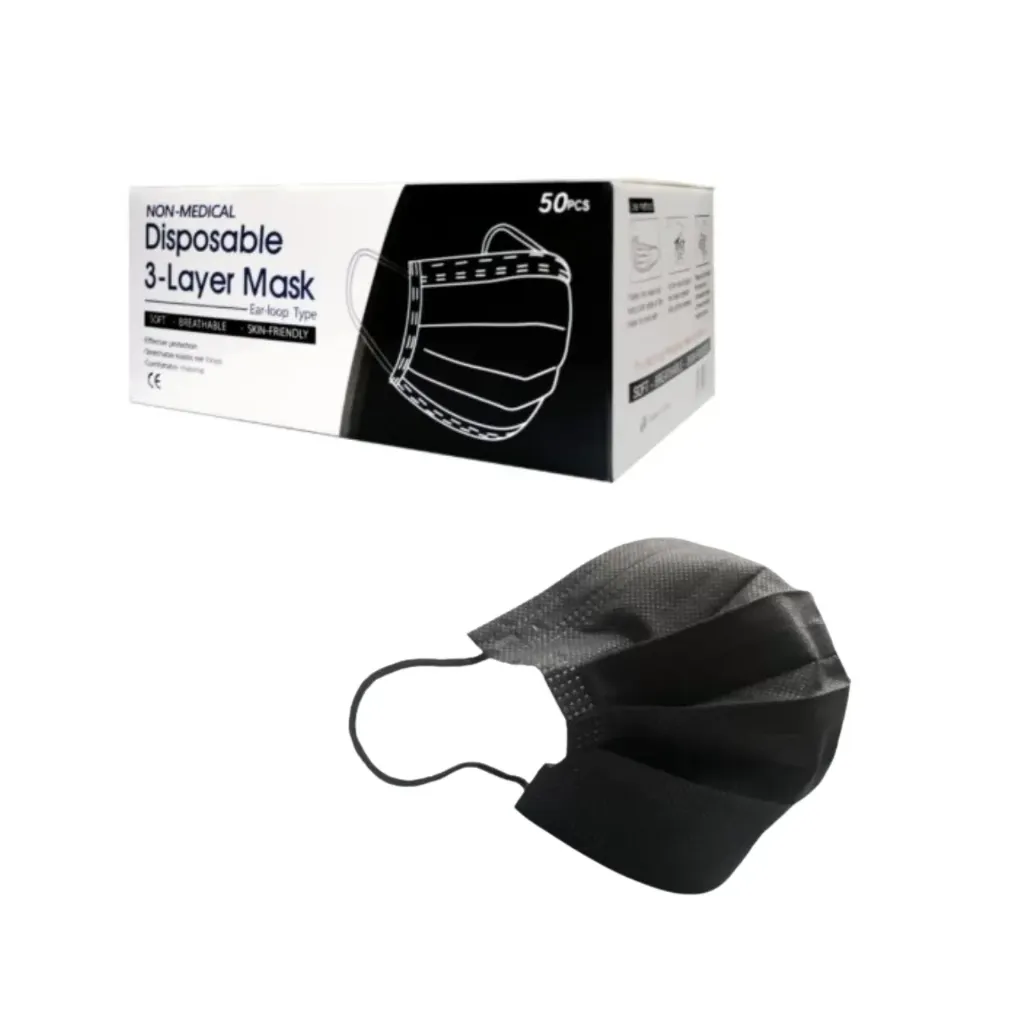 Mascarilla Negra 3 Pliegues 50 unidades