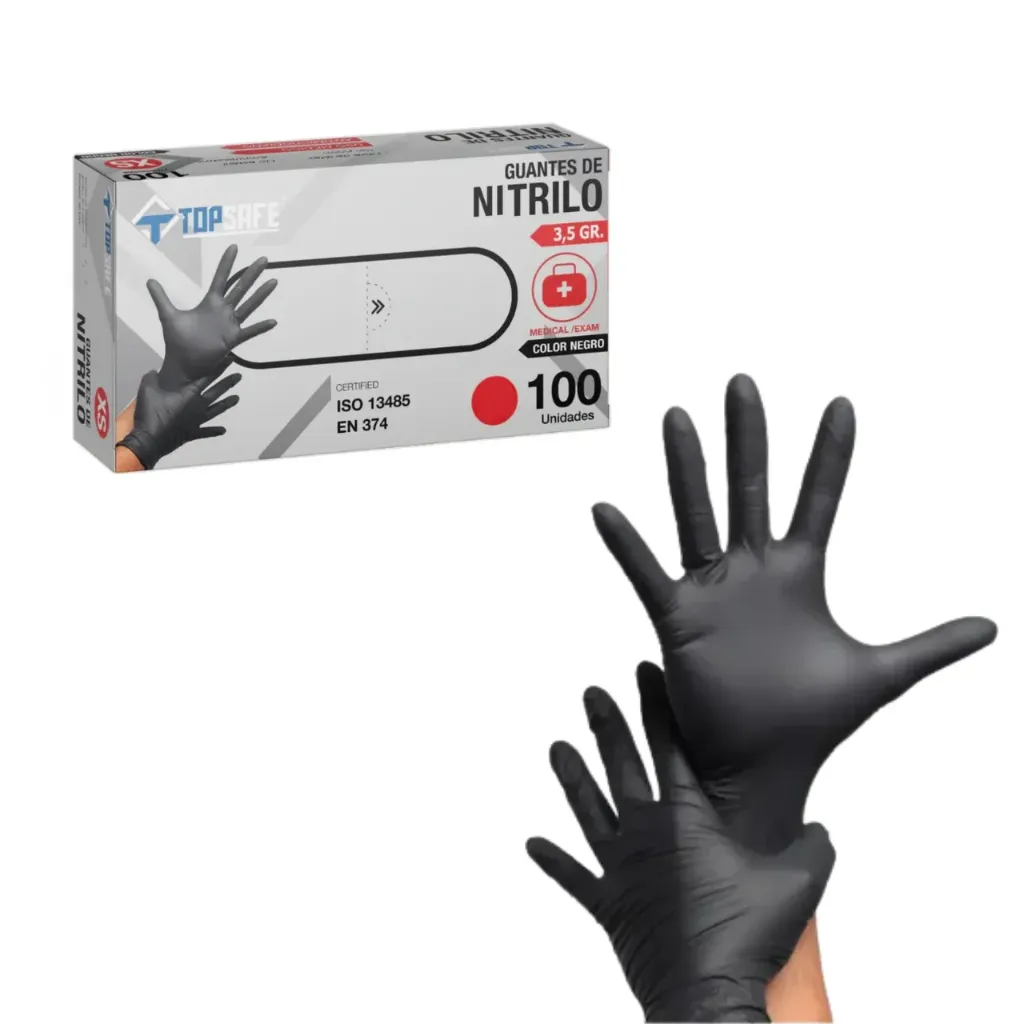 Guantes de Nitrilo Negro sin Polvo 100 unidades Top Safe