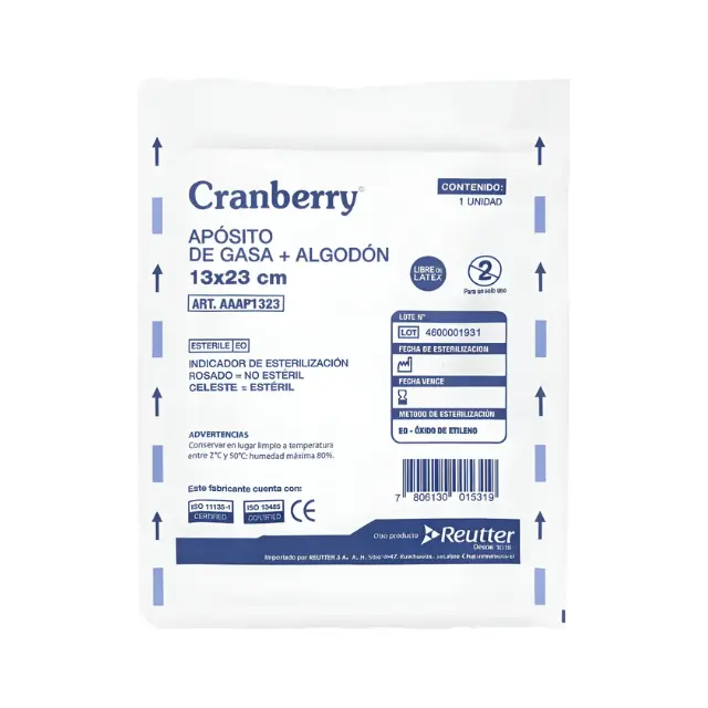 Apósito de Gasa + Algodón Estéril 13x23 cm Cranberry 