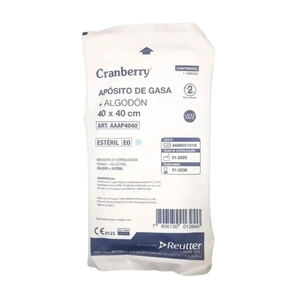 Apósito de Gasa + Algodón Estéril 40x40 cm Cranberry