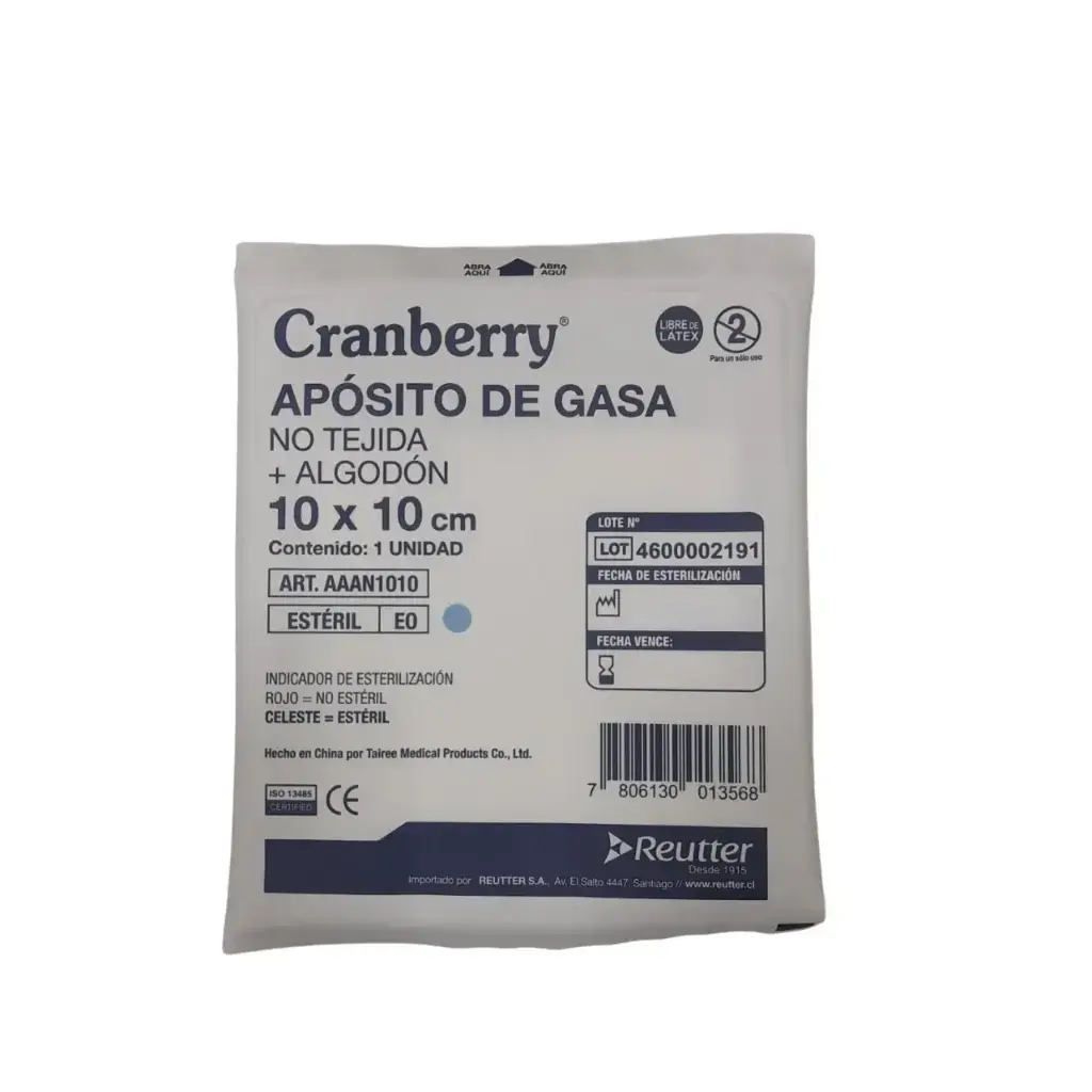 Apósito de Gasa No Tejida + Algodón Estéril 10x10 cm Cranberry
