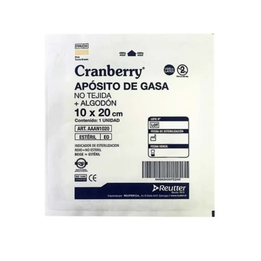 Apósito de Gasa No Tejida + Algodón Estéril 10x20 cm Cranberry