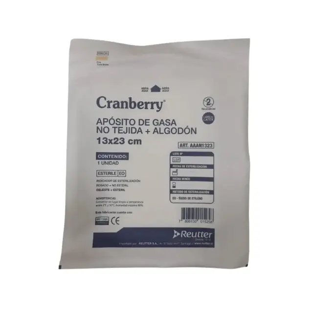 Apósito de Gasa No Tejida + Algodón Estéril 13x23 cm Cranberry