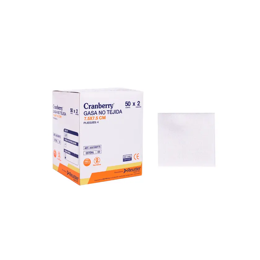 [AACOMP75] Gasa No Tejida Estéril 7.5x7.5 cm 50 Sobres Cranberry