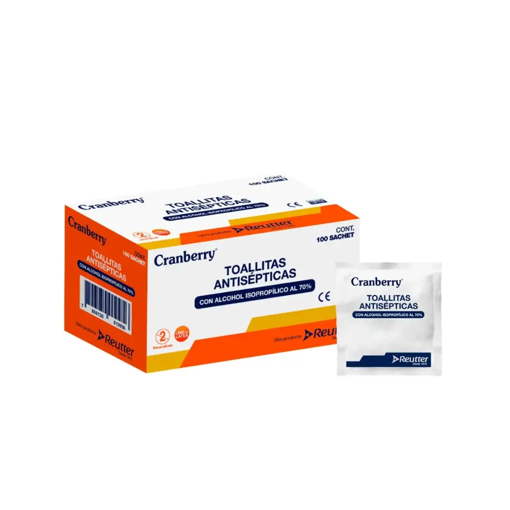 Toallitas Antisépticas con Alcohol 70% 100 unidades Cranberry