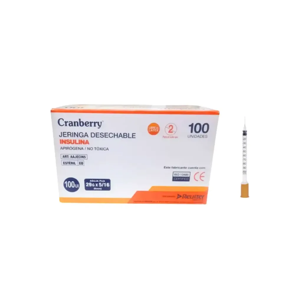 [AAJECIN5] Jeringa Insulina 100 UI 29G x 5/16 (8mm) Cranberry