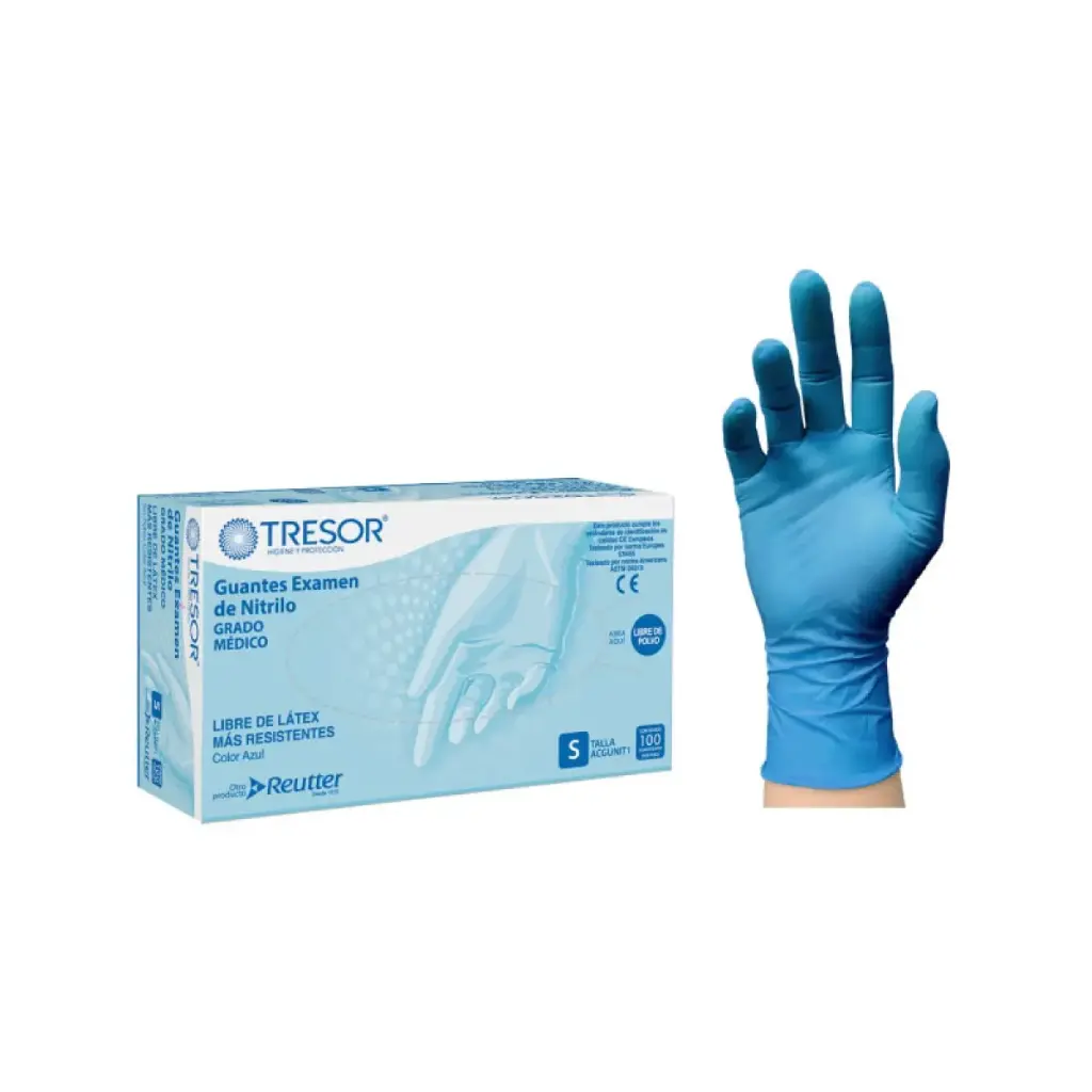 [ACGUNIT1] Guantes de Nitrilo Azul sin Polvo 100 Unidades Tresor (S)