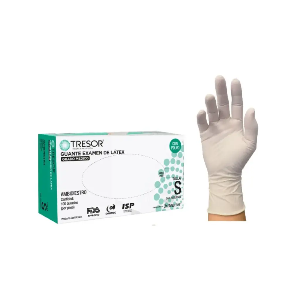 [ACGUESU1] Guantes de Látex Blanco con Polvo 100 unidades Tresor (S)