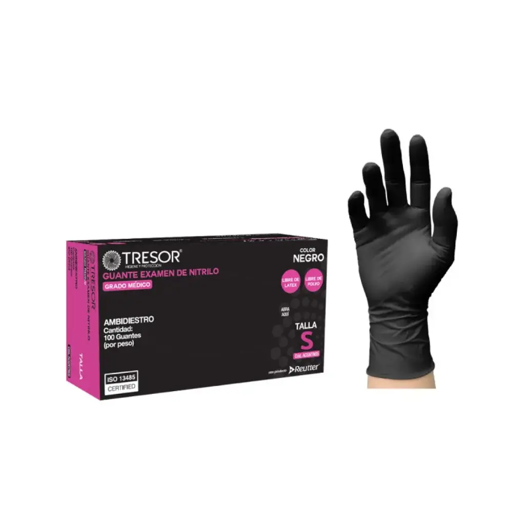 Guantes de Nitrilo Negro sin Polvo 100 unidades Tresor