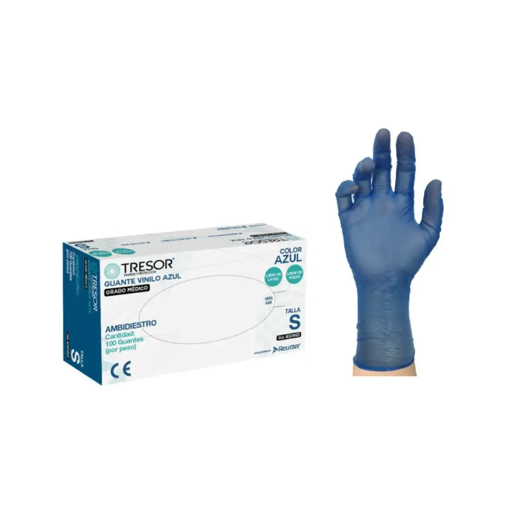 Guantes de Vinilo Azul sin Polvo 100 Unidades Tresor