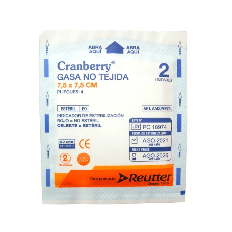 Gasa Estéril No Tejida 7.5x7.5 cm 1 Sobre Cranberry