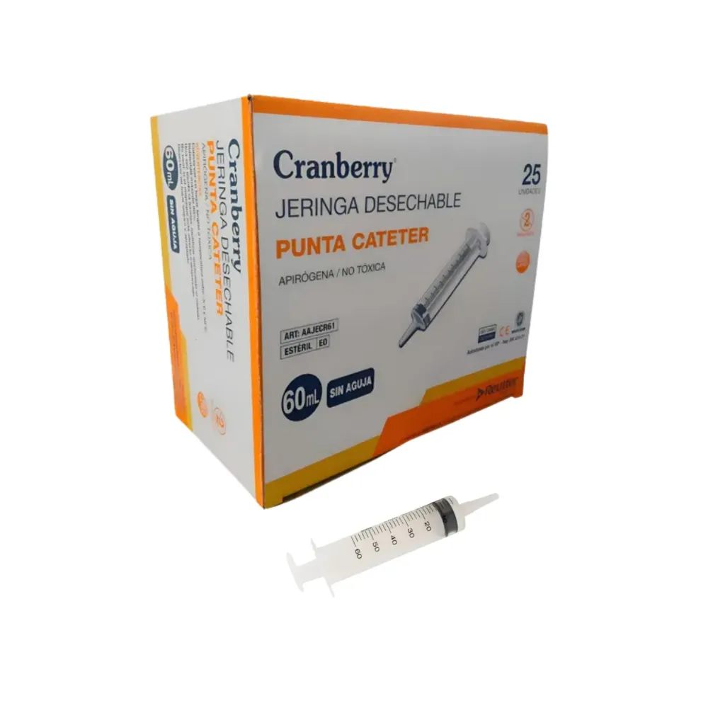 [AAJECR61] Jeringa Punta Cateter 60 cc sin Aguja 25 unidades Cranberry 
