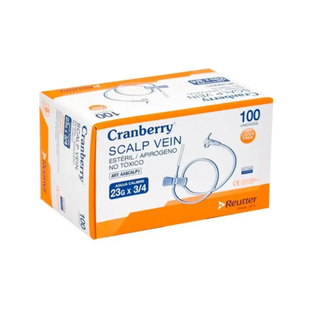 [AASCALP3] Mariposa Scalp Vein Luer Lock 23G x 3/4 100 unidades Cranberry