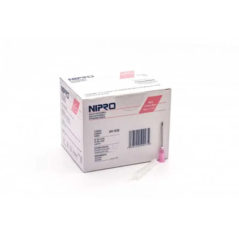 [AH-1838] Aguja Hipodérmica 18G x 1 1/2 Caja 100 unidades Nipro 