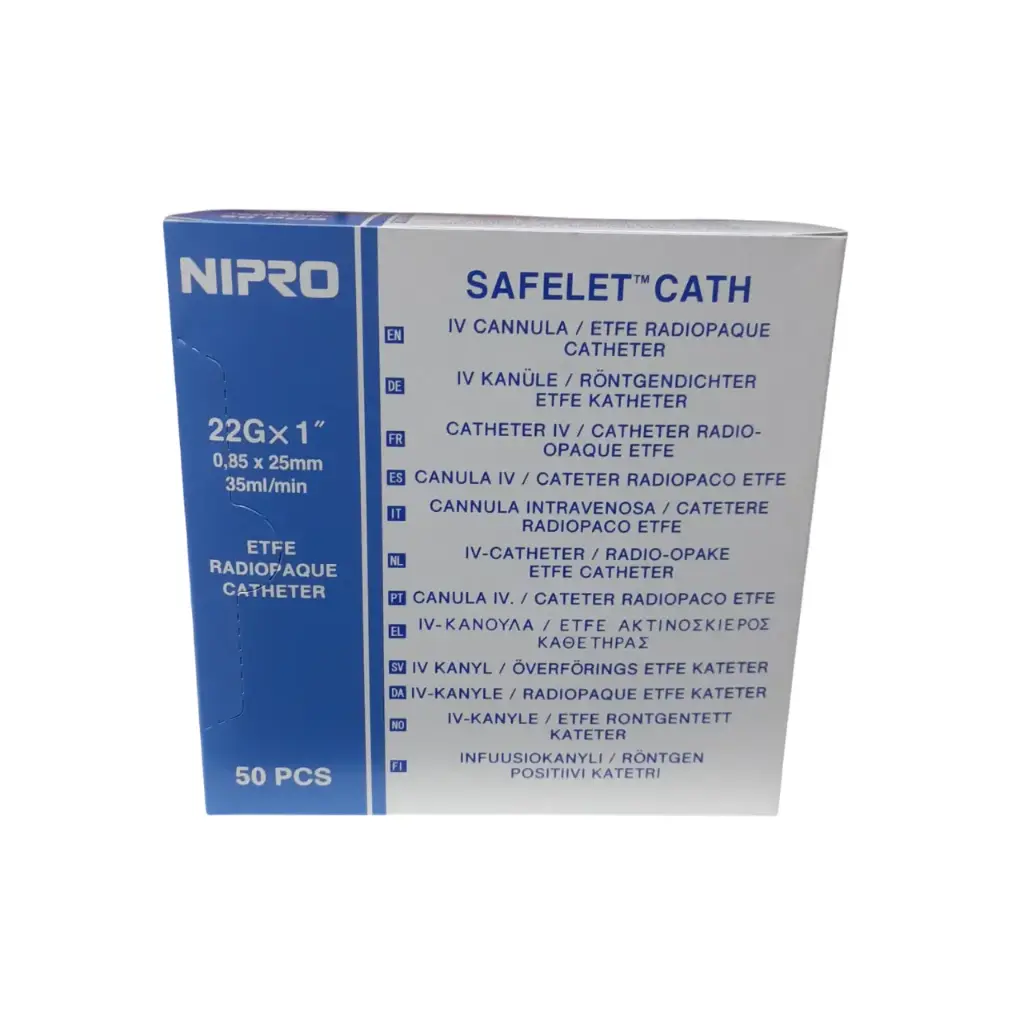 Cateter Intravenoso Branula Safelet 22G x 1 Caja 50 unidades Nipro