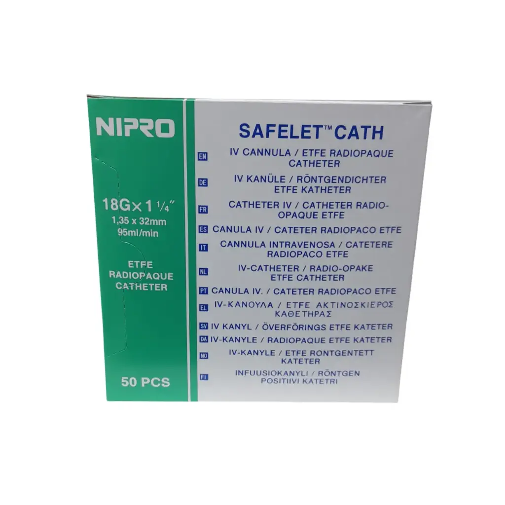 Cateter Intravenoso Branula Safelet 18G x 1 1/4 Caja 50 unidades Nipro