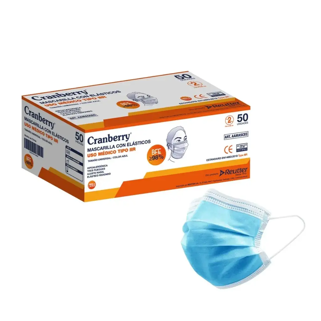 [AAMASCEC] Mascarilla Azul 3 Pliegues 50 unidades Cranberry