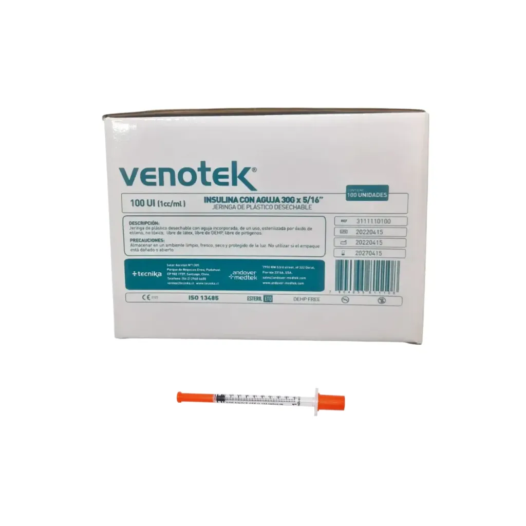 Jeringa Insulina 100 UI 30G x 5/16 Venotek
