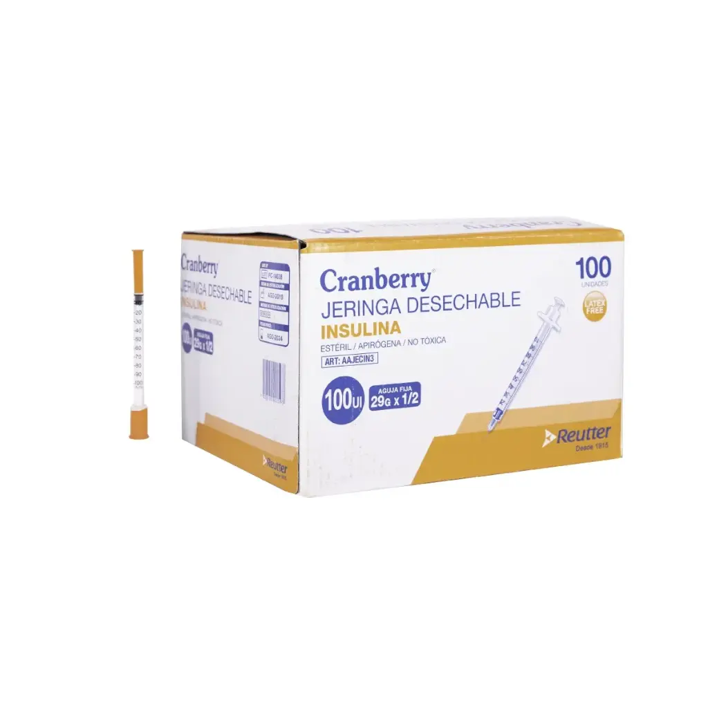 [AAJECIN3] Jeringa Insulina 100 UI 29G x 1/2 Cranberry