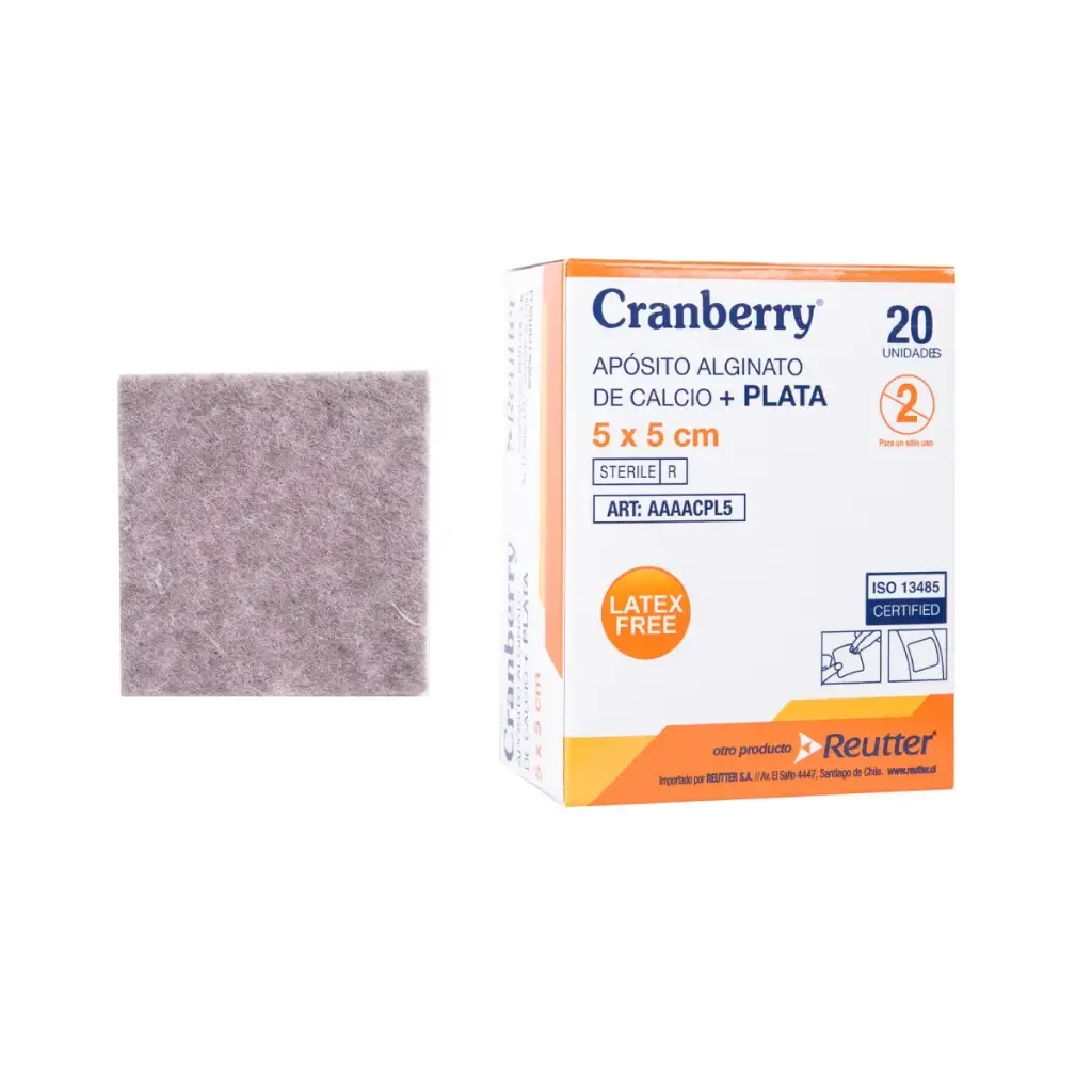 Apósito Alginato de Calcio + Plata 5x5 cm 20 unidades Cranberry 