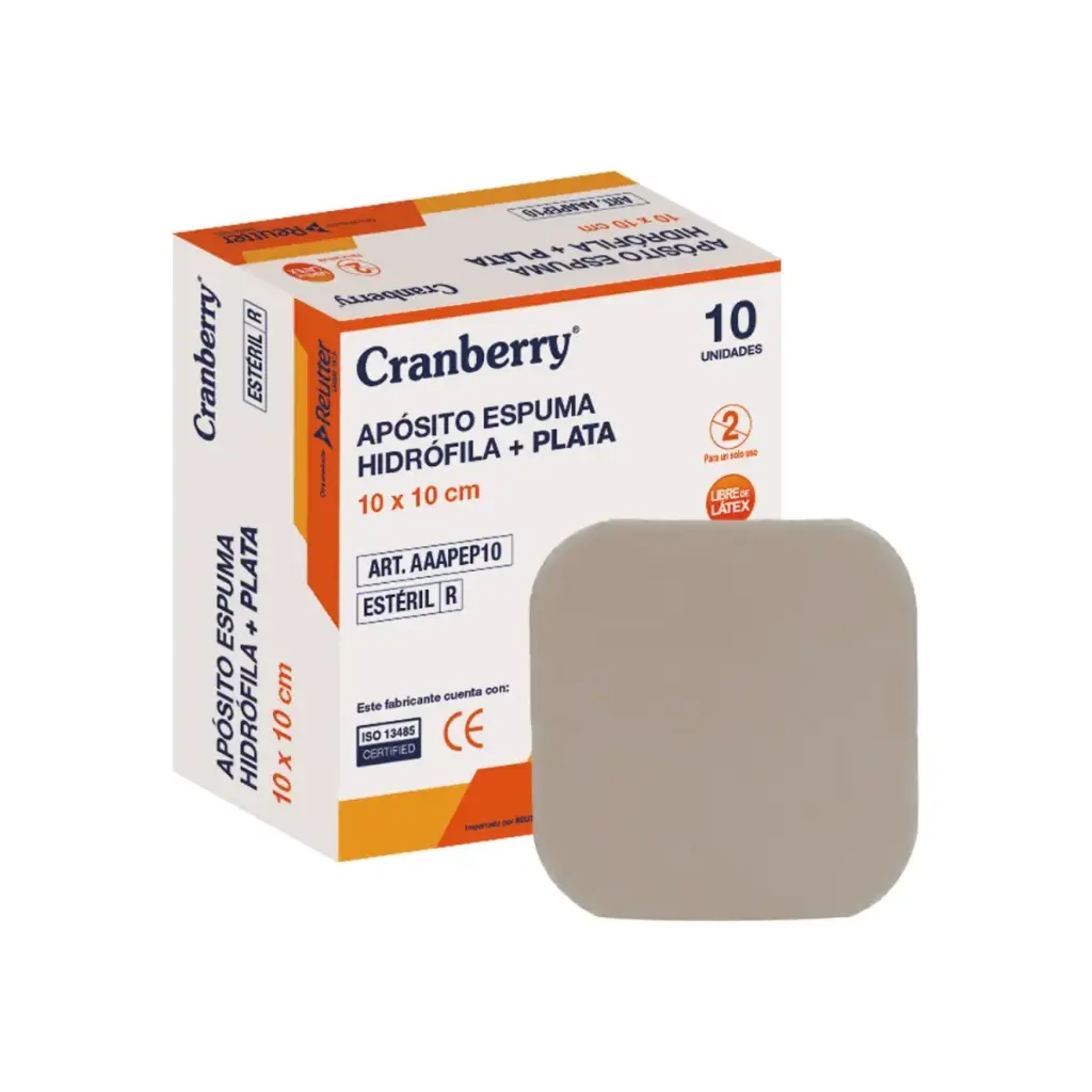 [AAAPEP10] Apósito Espuma Hidrófila + Plata 10x10 cm 10 unidades Cranberry 