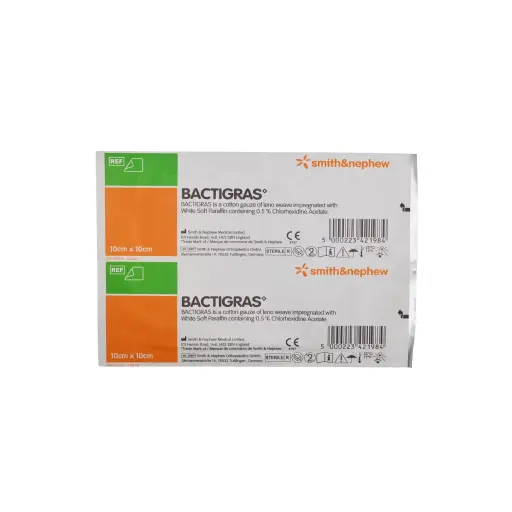 [7457] Apósito de Gasa Parafinada con Clorhexidina Bactigras 10x10 cm Smith & Nephew