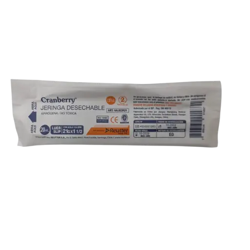 [AAJECR21] Jeringa Luer Slip 20 cc con Aguja 21G x 1 1/2 Cranberry