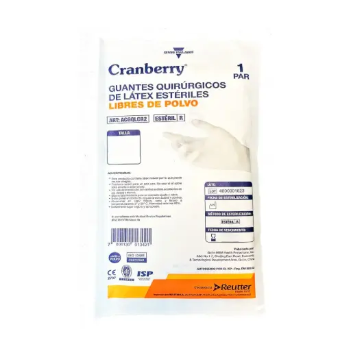 Guante Látex Quirúrgico Estéril sin Polvo Cranberry