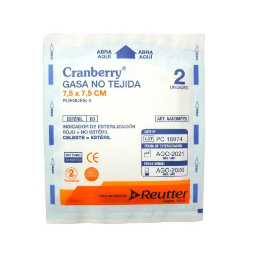 Gasa Estéril No Tejida 7.5x7.5 cm 1 Sobre Cranberry