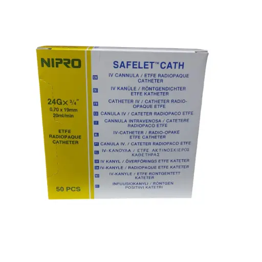 Cateter Intravenoso Branula Safelet 24G x 3/4 Caja 50 unidades Nipro